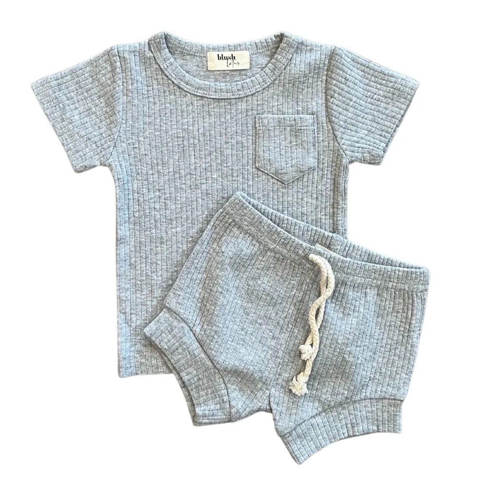 GRAY | Ribbed organic baby toddler two-piece set